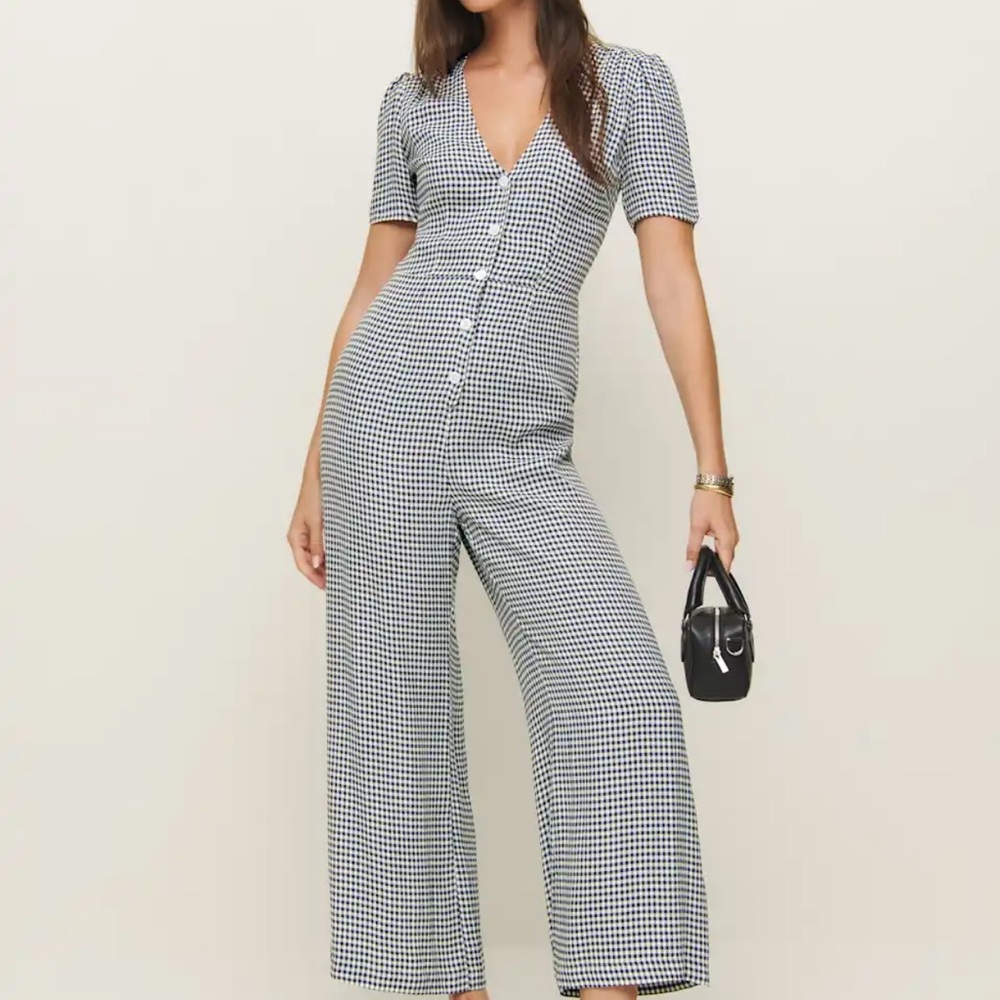 Reformation Black and White Gingham Jumpsuit